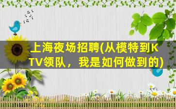 上海夜场招聘(从模特到KTV领队，我是如何做到的)